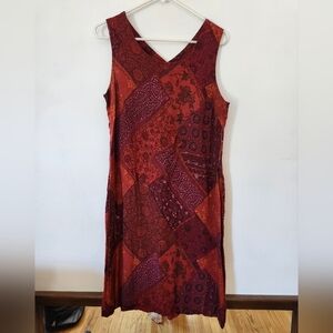 🌸Red patchwork print midi dress Size M